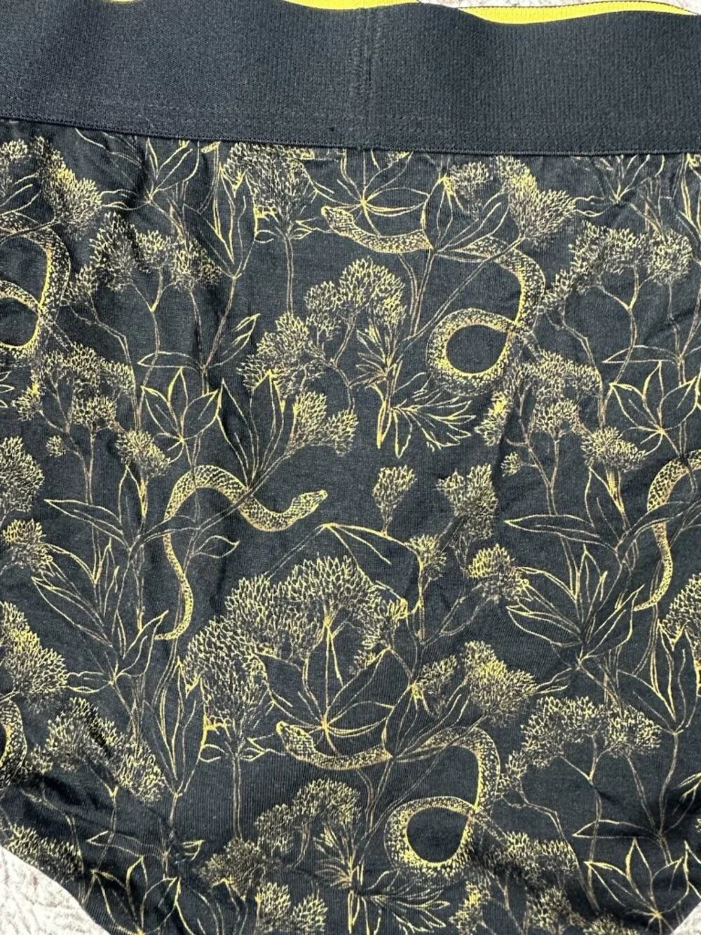 KUMORI Men's Bamboo Briefs M Black Gold Snake Floral Pattern Stretch Underwear